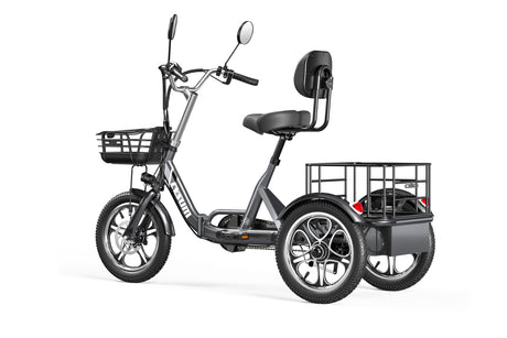 Foldable Electric Tricycle, Three-wheeled Electric Bicycle, 16*2.3" Integrated wheels, Li-battery 48V 22Ah, Large Capacity Rear Rack