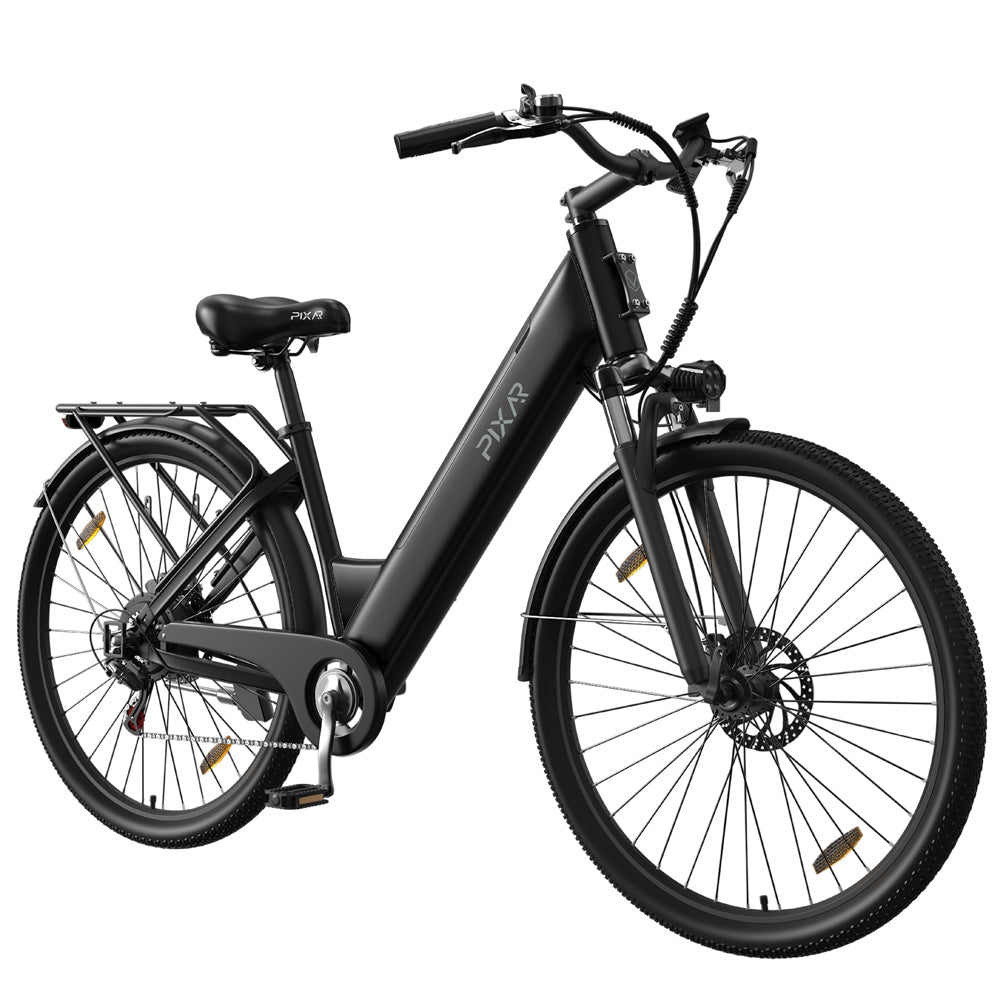 PIXAR C1 Adult Electric City Bike with Rear Rack & Fenders 36V 13Ah E-Bike Unisex Commute Bicycle Shimano 7 Speed Rich Bit eBike