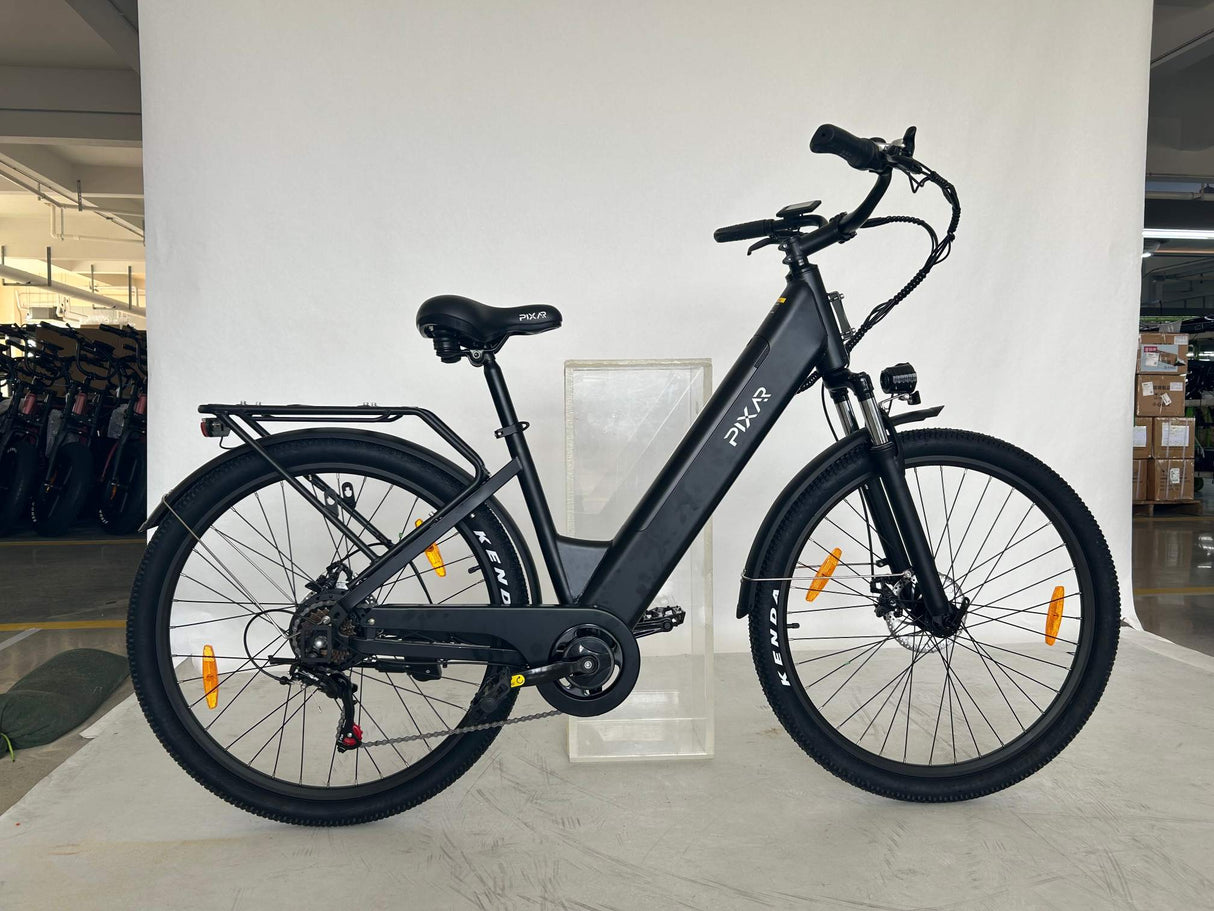 PIXAR C1 Adult Electric City Bike with Rear Rack & Fenders 36V 13Ah E-Bike Unisex Commute Bicycle Shimano 7 Speed Rich Bit eBike