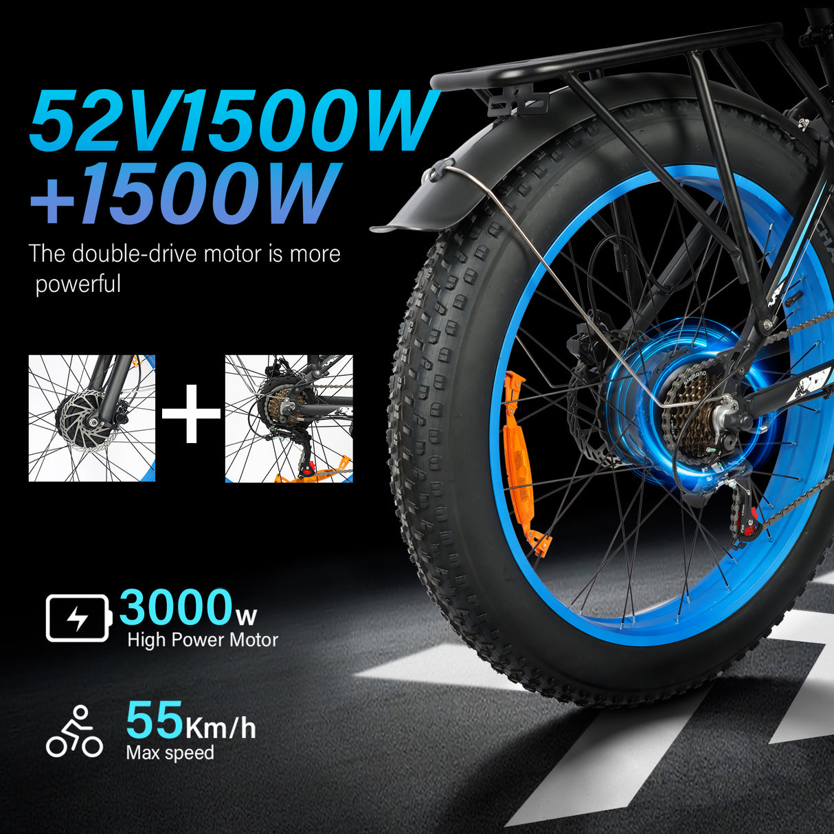 BAOLUJIE DP-2603 Fat Electric Bike 26inch | 52v 3000w Dual motor | Hydraulic Disc Brake | 32Ah lithium battery