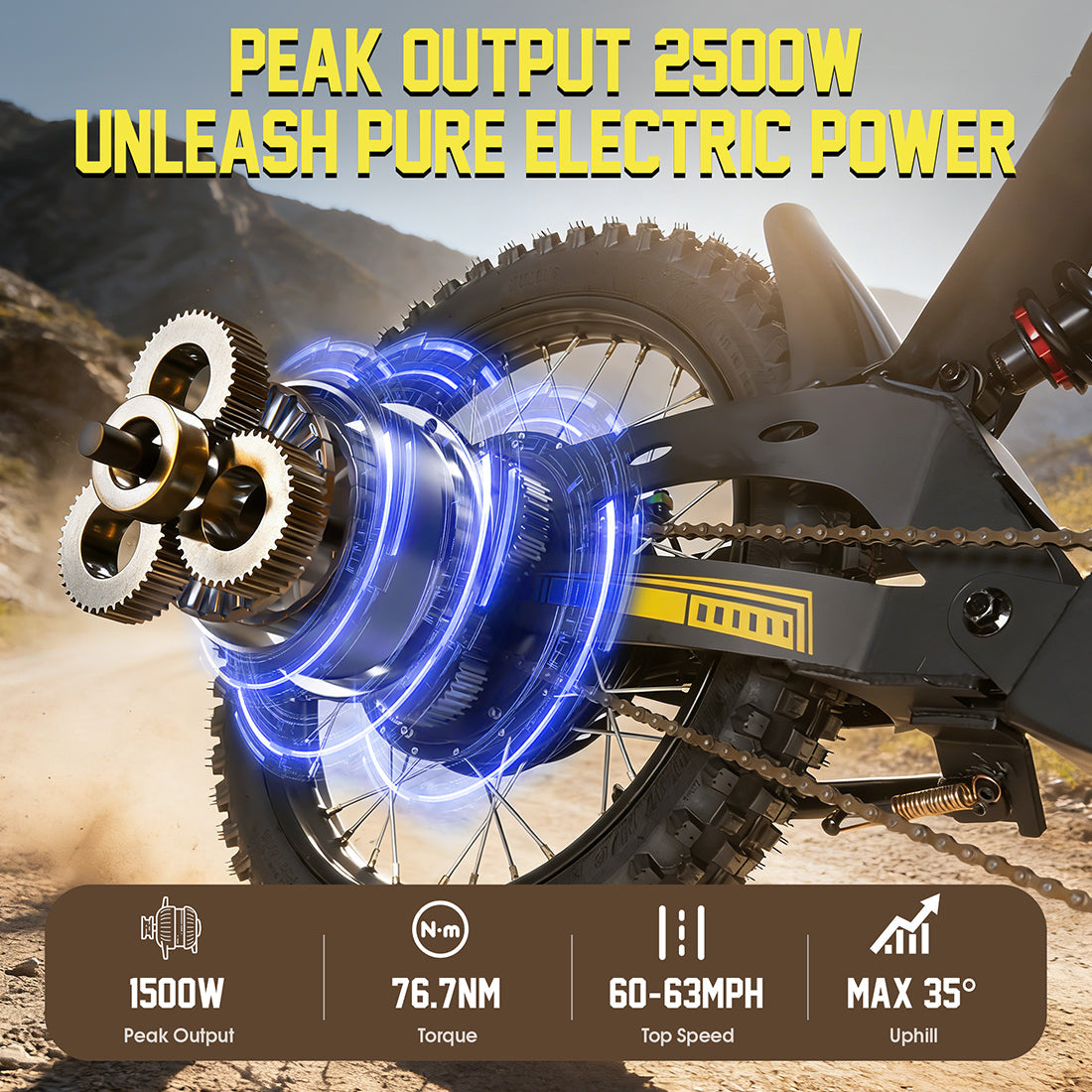 RICH BIT V9 Ultra 2500W Electric Motorcycle | 63km/h Max Speed & 150N.m Torque | 20Ah Long Range Battery | Full Suspension All-Terrain Off-Road E-Bike for Adults Rich Bit eBike