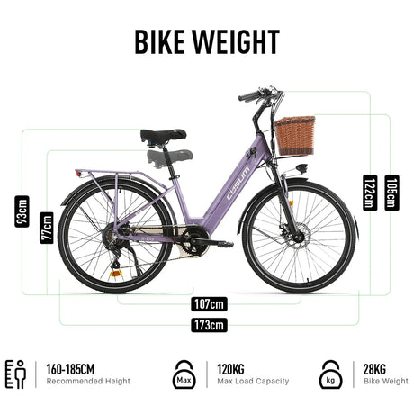 Cysum X-City Electric Bike - 48V 250W Motor, 45Nm Torque, 48V 10.4Ah Lithium Battery, Step-Through Frame, Unisex Design for Commuting - Rich Bit eBike