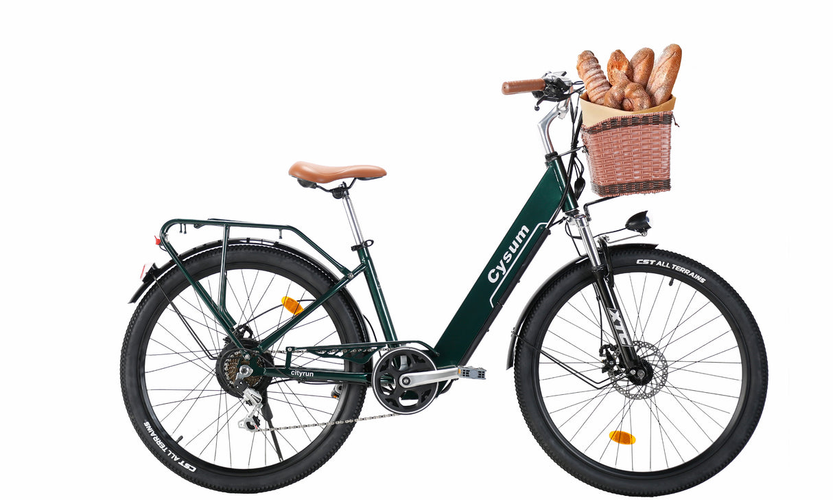 Cityrun 26" City Electric Bike, 40Nm Commuter Bike, 36V 10Ah Li-Battery City eBike