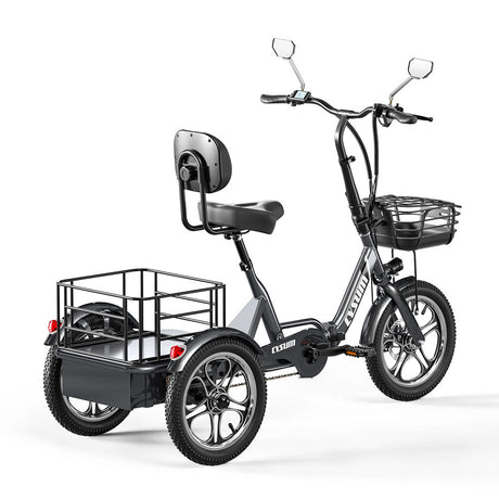 CYSUM T1 Pro Foldable Electric Tricycle, Three-wheeled Electric Bicycle, 16*2.3" Integrated wheels, Li-battery 48V 22Ah, Large Capacity Rear Rack Rich Bit eBike