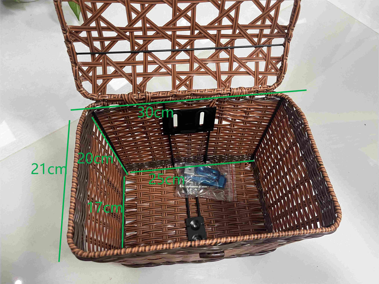 Durable Brown Plastic Rattan Front Bike Basket | Hand-Woven | Fits X-CITY & CITYRUN Rich Bit eBike