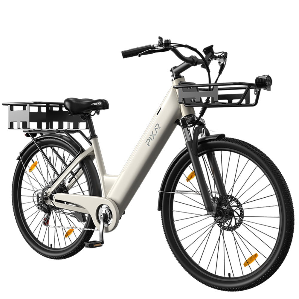 PIXAR C1 36V 13Ah Adult Electric City Bike with Front and Rear Baskets