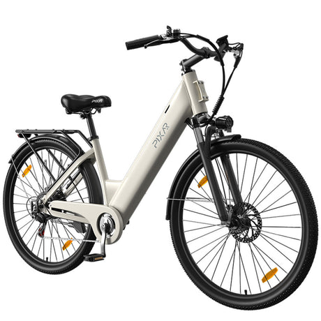 PIXAR C1 Adult Electric City Bike with Rear Rack & Fenders 36V 13Ah E-Bike Unisex Commute Bicycle Shimano 7 Speed Rich Bit eBike