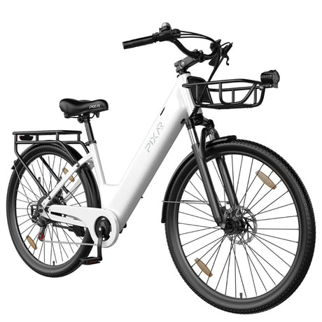 PIXAR C1 Pro Upgraded Electric Bicycle 36V 18Ah 250W Ebike with Hydraulic Brakes 150KM Range Front Suspension Adjustable Handlebar Shimano 7 Speed City E-bike Rich Bit eBike