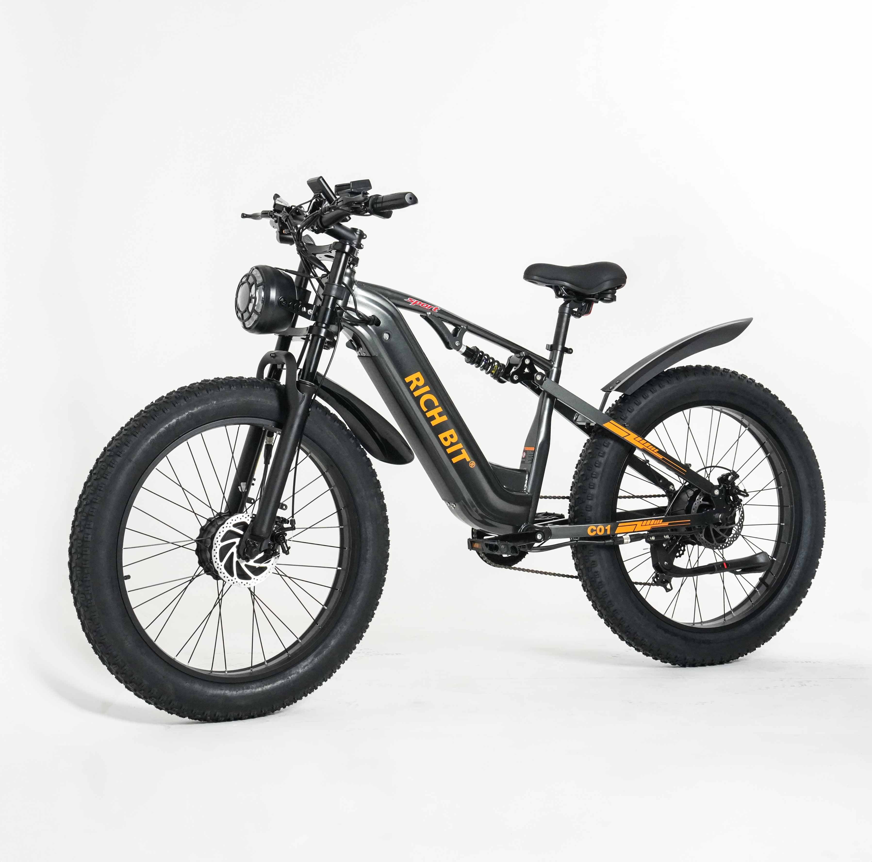 RICH BIT C01 Dual Motor Peak 3000w Electric Bike | 26x4.0" Fat Tire E-Bike for Adults | 150N.m Max Torque Full Suspension Mountain Ebike | 48V 20Ah Removable Battery with 3A Fast Charge Rich Bit eBike
