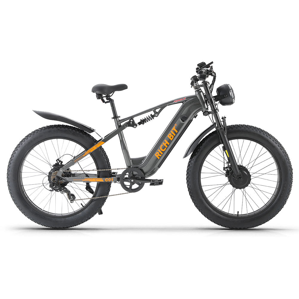 RICH BIT C01 Dual Motor Peak 3000w Electric Bike | 26x4.0" Fat Tire E-Bike for Adults | 150N.m Max Torque Full Suspension Mountain Ebike | 48V 20Ah Removable Battery with 3A Fast Charge Rich Bit eBike