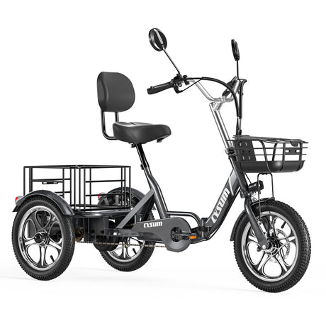 CYSUM T1 Pro Foldable Electric Tricycle, Three-wheeled Electric Bicycle, 16*2.3" Integrated wheels, Li-battery 48V 22Ah, Large Capacity Rear Rack Rich Bit eBike