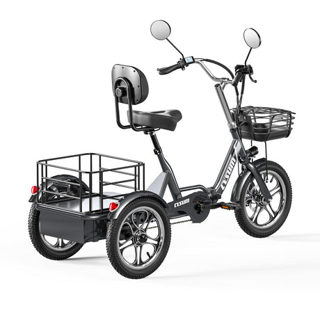 CYSUM T1 Pro Foldable Electric Tricycle, Three-wheeled Electric Bicycle, 16*2.3" Integrated wheels, Li-battery 48V 22Ah, Large Capacity Rear Rack Rich Bit eBike