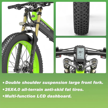 LANKELEISI XT750 Plus Mountain Foldable e Bike 26inch 40KMH | 48v 1000w | Hydraulic Disc Brake | 17.5Ah hidden battery - Rich Bit eBike