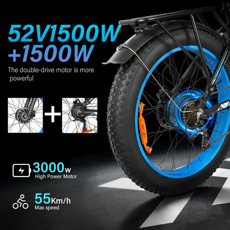 BAOLUJIE DP-2603 Fat Electric Bike 26inch | 52v 3000w Dual motor | Hydraulic Disc Brake | 32Ah lithium battery - Rich Bit eBike