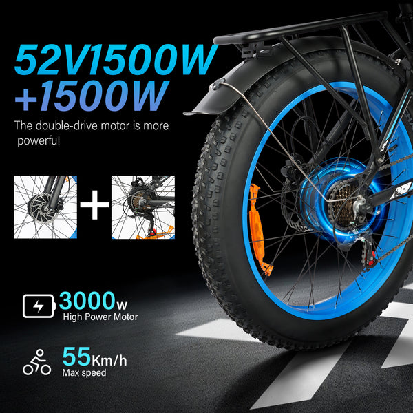 BAOLUJIE DP-2603 Fat Electric Bike 26inch | 52v 3000w Dual motor | Hydraulic Disc Brake | 32Ah lithium battery